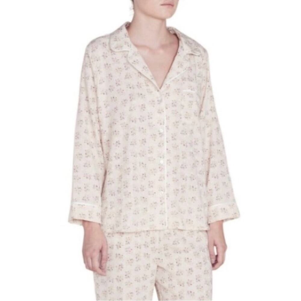Eberjey x Rebecca Taylor Silk Button Down Long Sleeve Floral Pajama Top SMALL